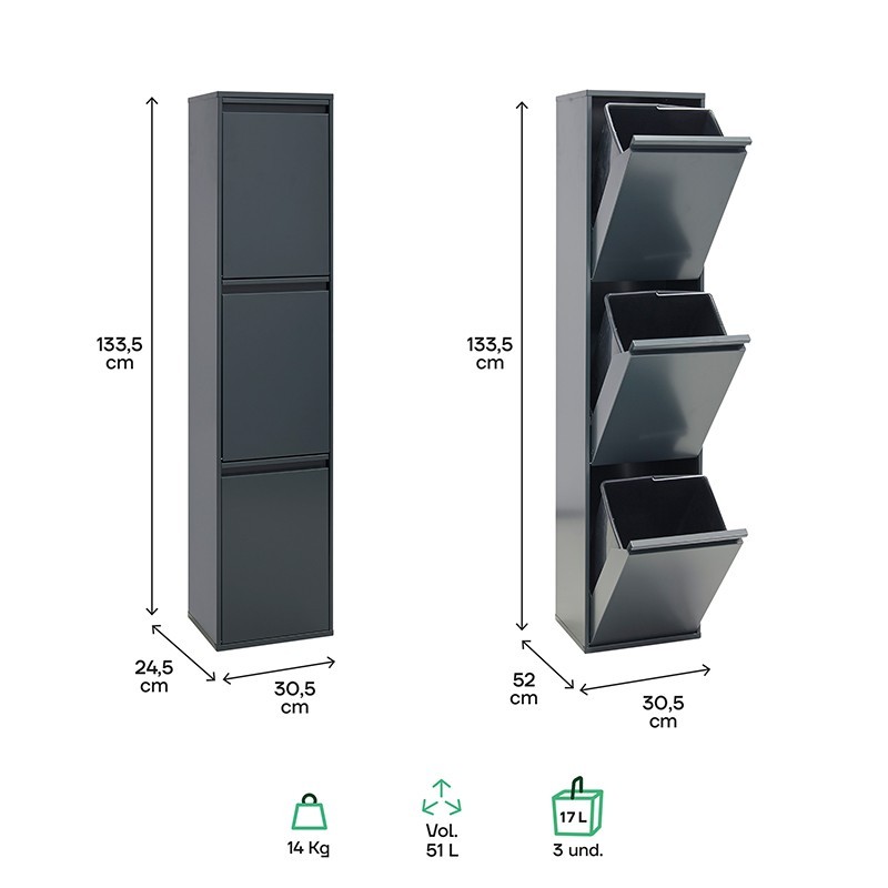 Cubo de Basura y Reciclaje Basic 3x17 L | ARREGUI