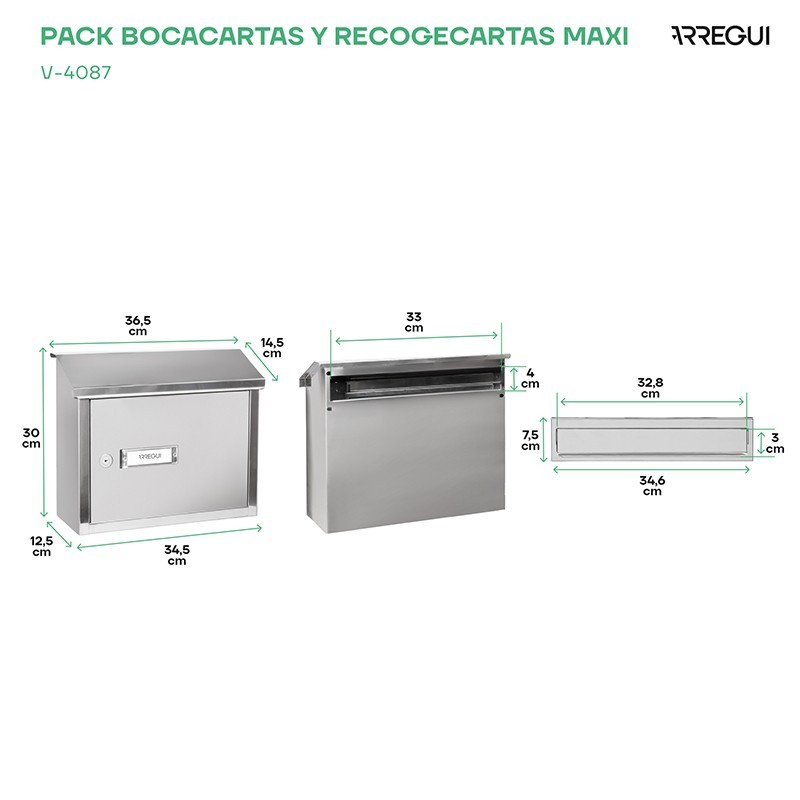 Pack Bocacartas más Recogecartas Acero Inox DIN A4 | ARREGUI
