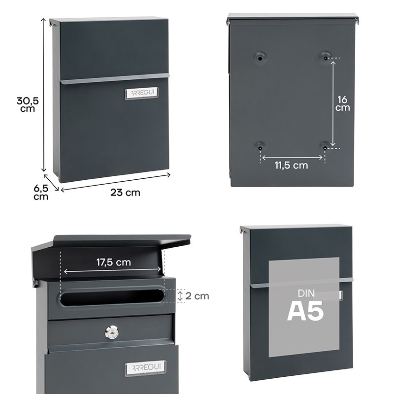 Line Antracita Buzón Exterior Tamaño DIN A5 | ARREGUI