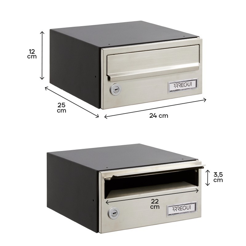 Slim 120x240x250 mm Cuerpo Negro, Frente Inox | ARREGUI