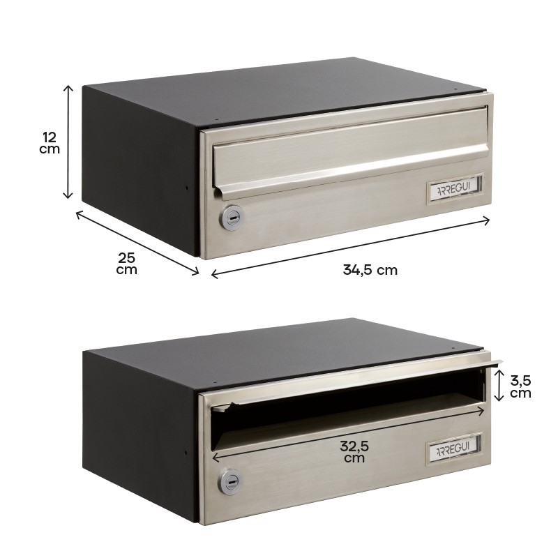 Slim 120x345x250 mm Cuerpo Negro, Frente Inox | ARREGUI