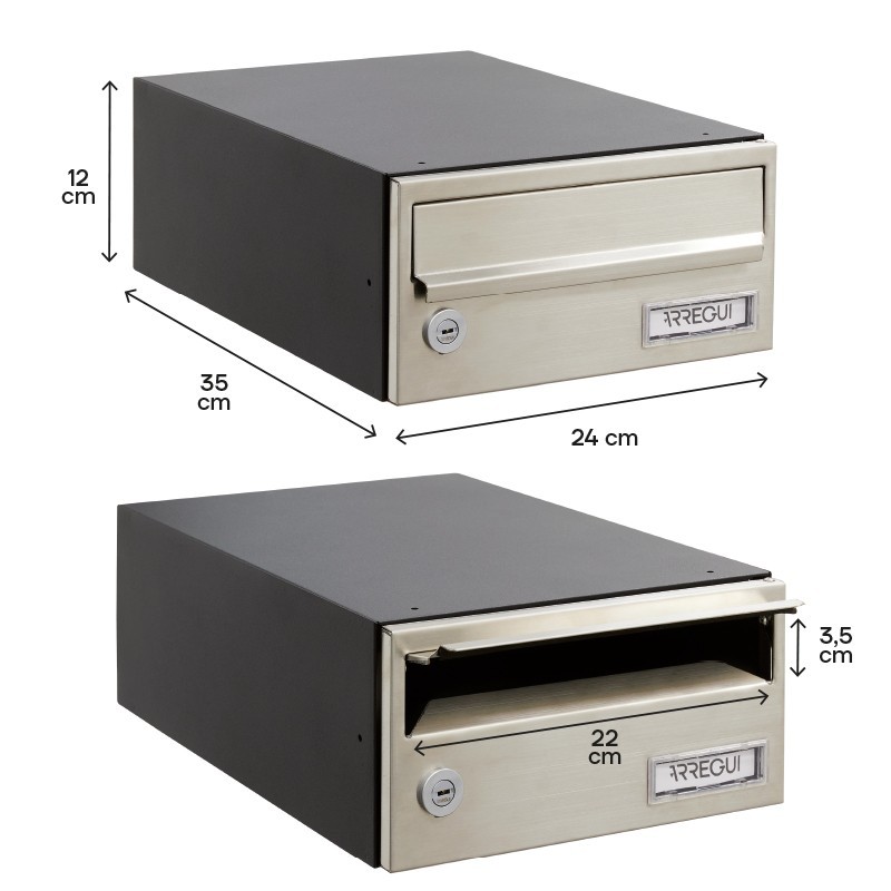 Slim 120x240x350 mm Cuerpo Negro, Frente Inox | ARREGUI