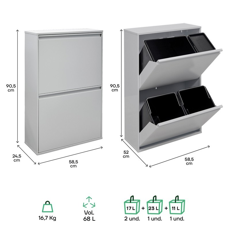 Cubo de Basura y Reciclaje Basic 23+11+17+17 L | ARREGUI