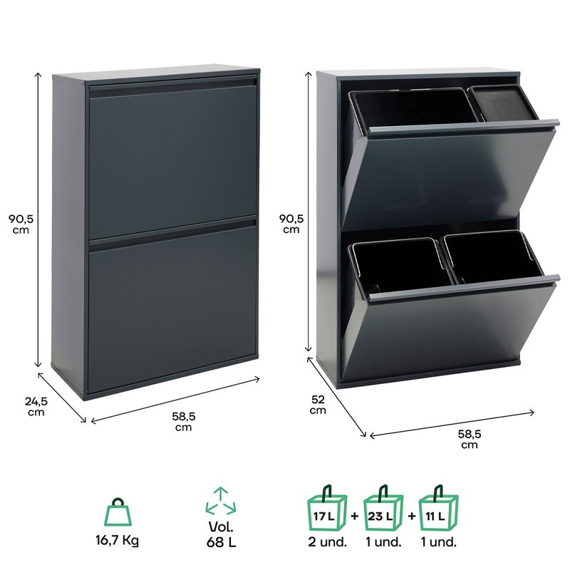 Cubo de Basura y Reciclaje Basic 23+11+17+17 L | ARREGUI