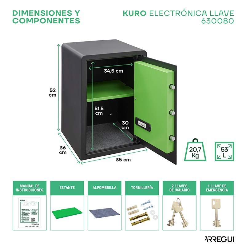 Caja Fuerte de Sobreponer Kuro Electrónica+Llave | ARREGUI