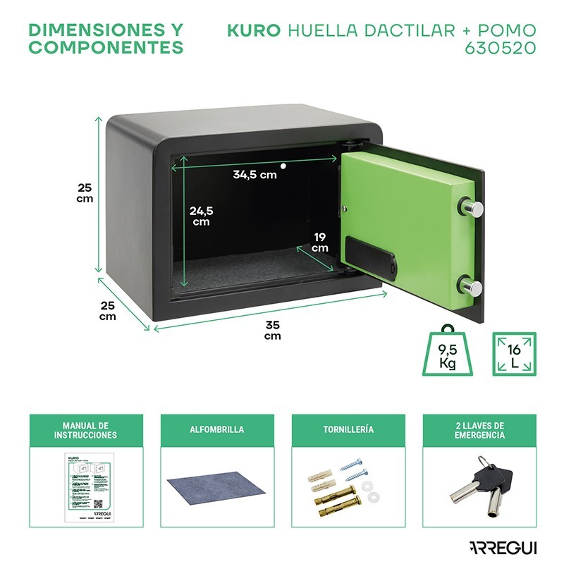Caja Fuerte de Sobreponer Kuro Fingerprint | ARREGUI
