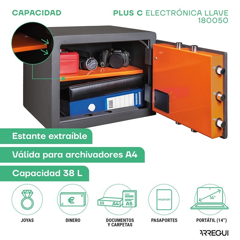 Caja Fuerte de Sobreponer Plus C Electrónica+Llave | ARREGUI