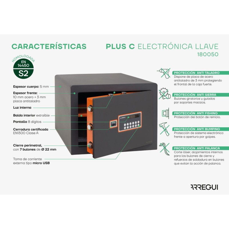 Caja Fuerte de Sobreponer Plus C Electrónica+Llave | ARREGUI