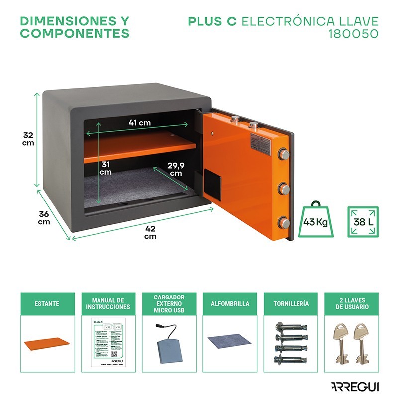 Caja Fuerte de Sobreponer Plus C Electrónica+Llave | ARREGUI
