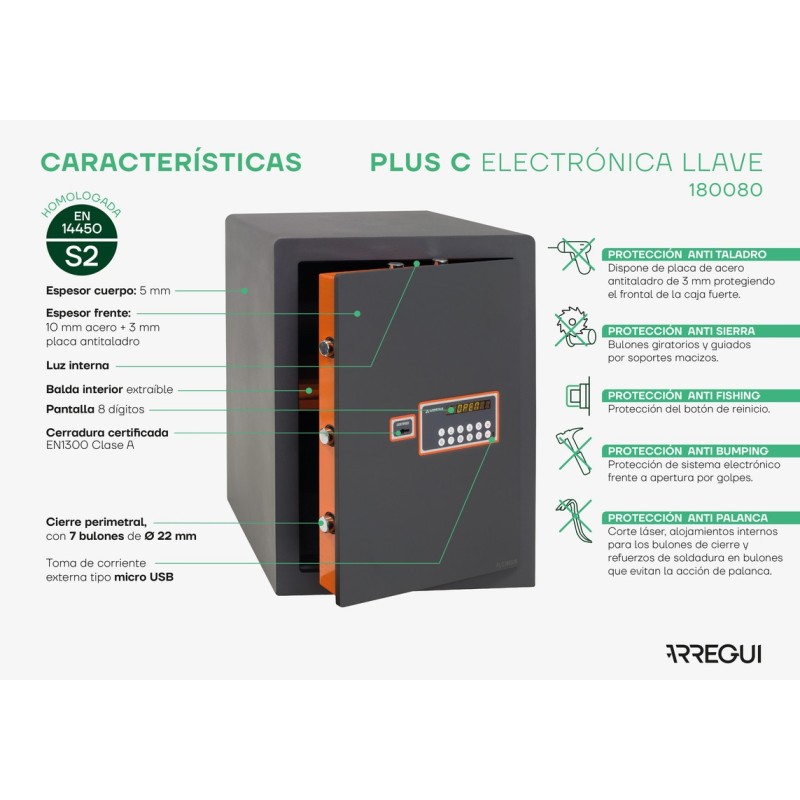 Caja Fuerte de Sobreponer Plus C Electrónica+Llave | ARREGUI