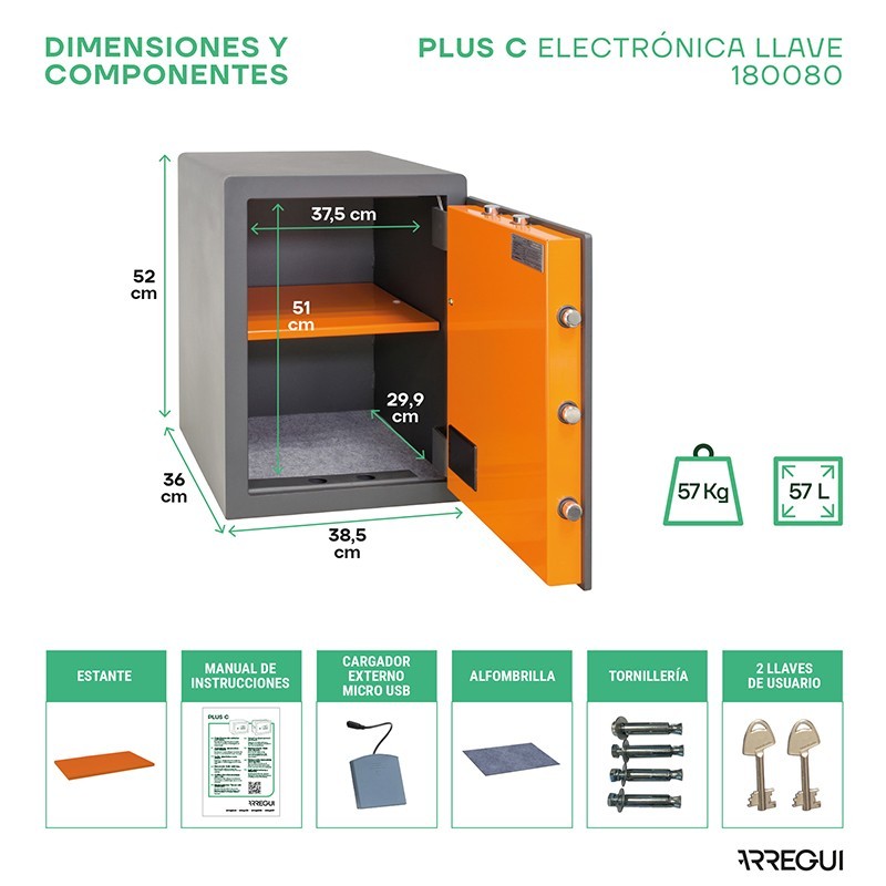 Caja Fuerte de Sobreponer Plus C Electrónica+Llave | ARREGUI