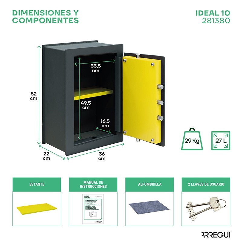 Caja Fuerte de Empotrar Ideal10 Llave | ARREGUI