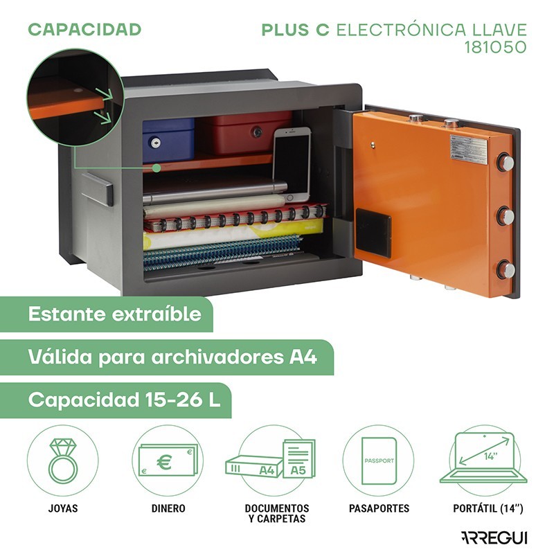 Caja Fuerte de Empotrar Plus C Electrónica+Llave | ARREGUI