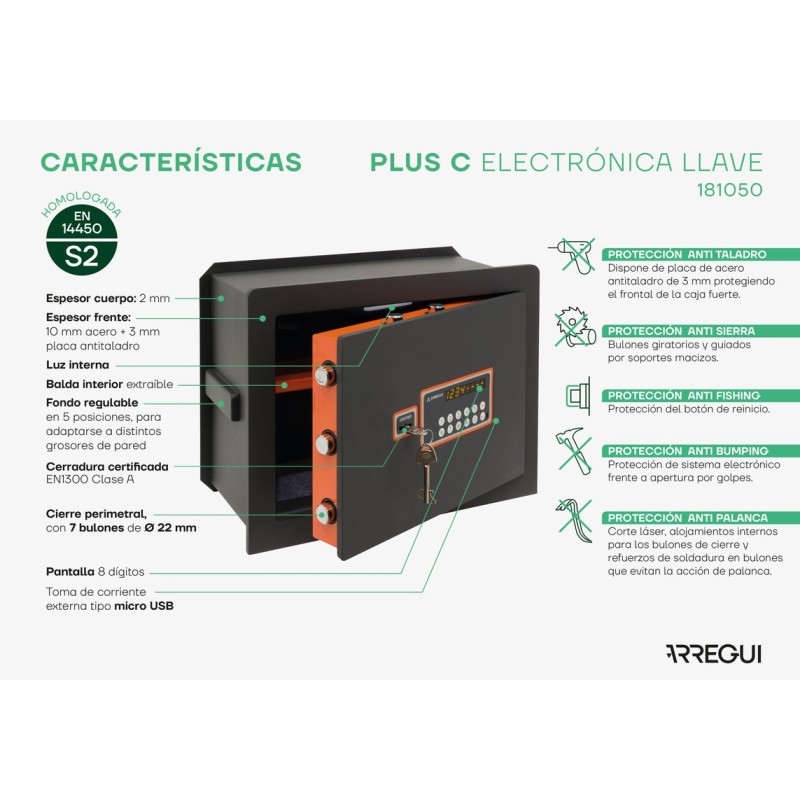 Caja Fuerte de Empotrar Plus C Electrónica+Llave | ARREGUI