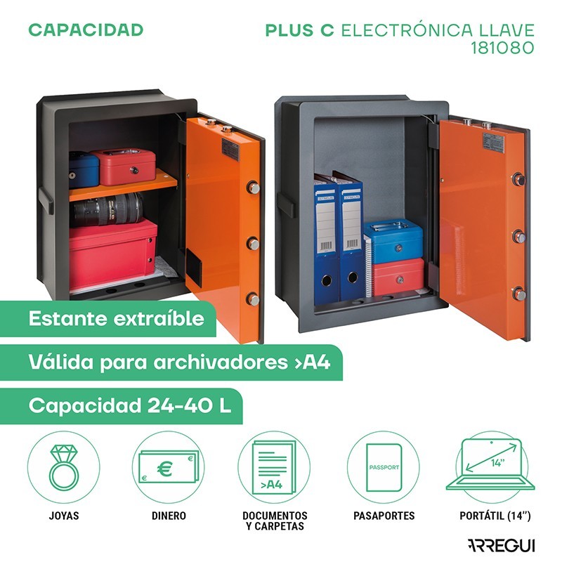 Caja Fuerte de Empotrar Plus C Electrónica+Llave | ARREGUI