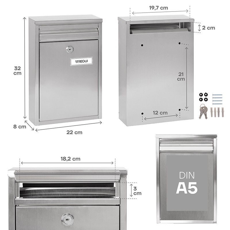 Zaguán Inox Buzón Exterior Tamaño DIN A5 | ARREGUI